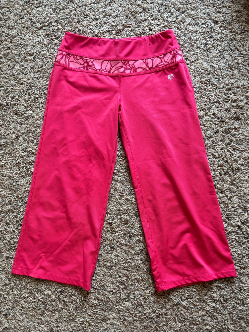 Hot Pink Capri Leggings Floral Waistband Women’s Extra Small Yoga Pants 2000s